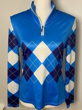 Acegolfs 1/4 Zip Long Sleeve Shirt Golf Navy Blue Yellow Argyle S